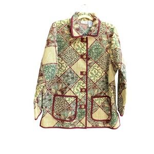 Blair Jacket Womens XL Multicolor Tapestry Patchwork Jacquard Button Front Piped
